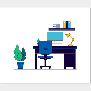 Desk flat illustration design Posters and Art